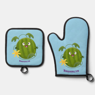Set De Manoplas Personalizado de la sandía sonriente alegre