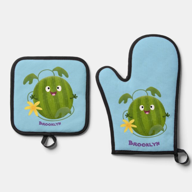 Set De Manoplas Personalizado de la sandía sonriente alegre (Anverso)