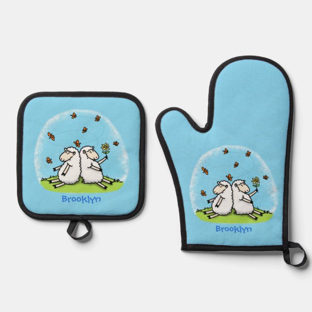 Set De Manoplas Personalizado de ovejas y mariposas (Anverso)