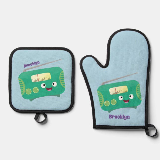 Set De Manoplas Personalizado de radio retro alegre y gracioso (Anverso)