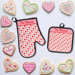 Set De Manoplas Personalizado del patrón cardíaco rosa y rojo de S