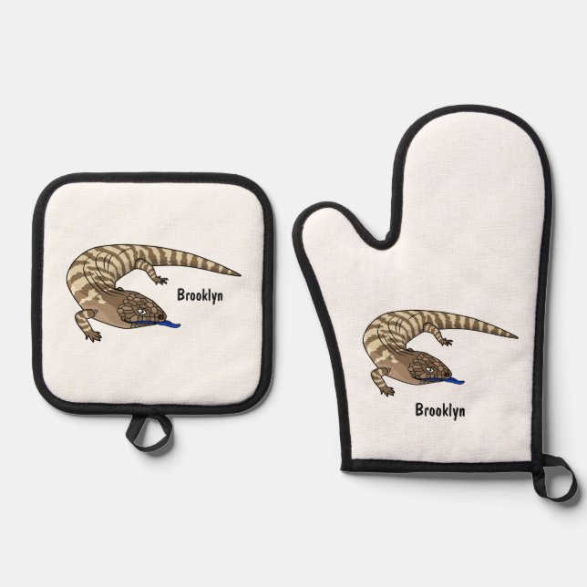 Set De Manoplas Personalizado del reptil de lagarto de lengua azul (Anverso)