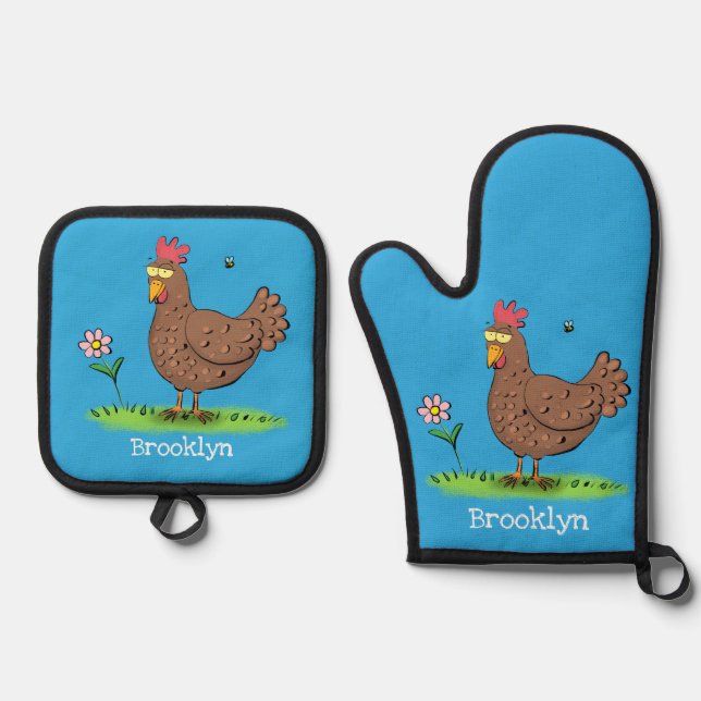 Set De Manoplas Personalizado divertido de pollo rústico y caprich (Anverso)