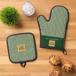 Set De Manoplas Personalizado Green & Cream Stripe