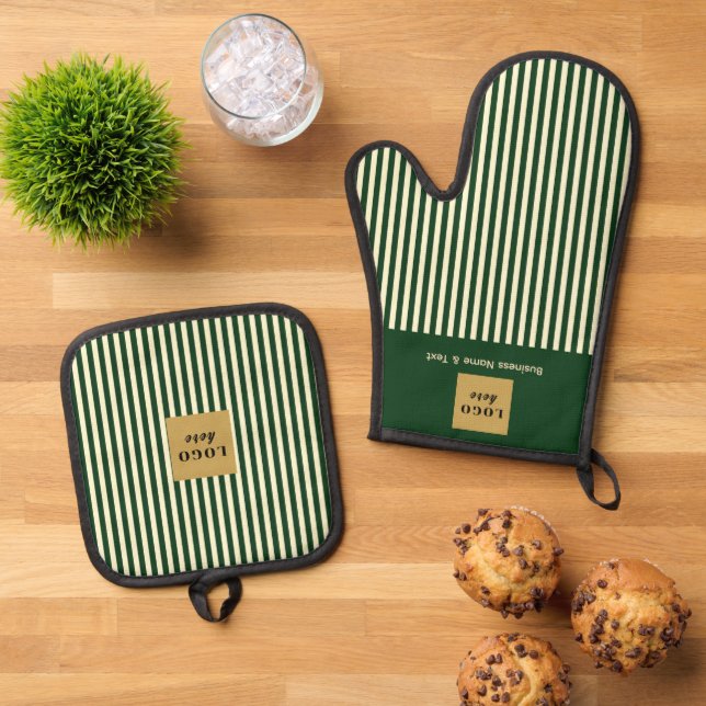 Set De Manoplas Personalizado Green & Cream Stripe (De arriba hacia abajo)