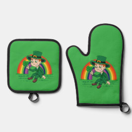 Set De Manoplas Personalizado lindo leprechaun con shamrock y arco