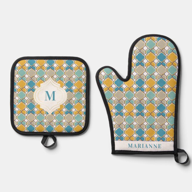 Set De Manoplas Personalizado mediterráneo del patrón de mosaicos  (Anverso)