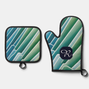 Set De Manoplas Personalizado Monograma Resumen Verde Azul