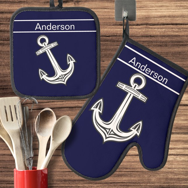 Set De Manoplas Personalizado Nautical Anchor Marine Ocean Naval A (Subido por el creador)