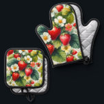Set De Manoplas Personalizado Retro Boho Floral Fresa Berry<br><div class="desc">Nombre personalizado Aprons personalizado, Strawberry Mitt & Potholder Set - Hermoso diseño de fresas herramientas gráficas de cocina. Las herramientas de cocina destacadas tienen un delicioso diseño de estampado de fresa roja con hojas verdes brillantes. Oven Mitt & Potholder Set es un lugar ideal para los viajeros que buscan el...</div>