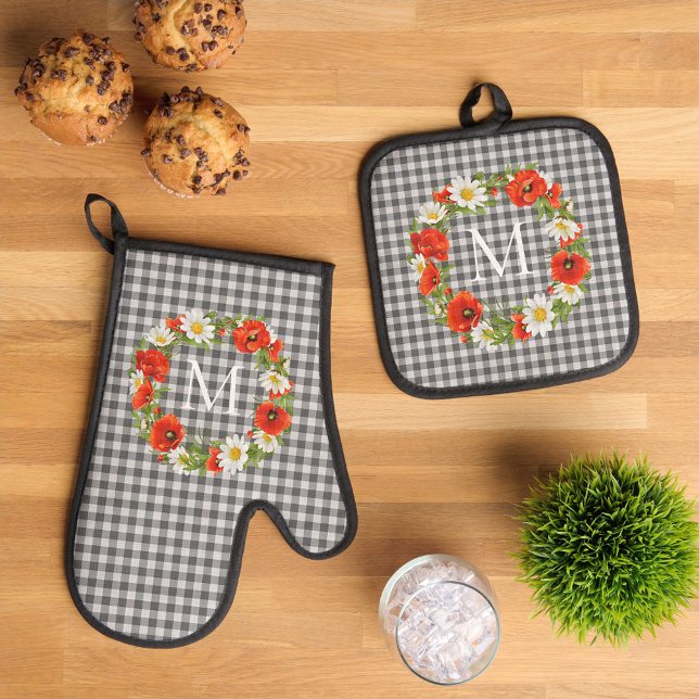 Set De Manoplas Personalizado Shabby Chic Poppies Y Daisies Wreath (Subido por el creador)