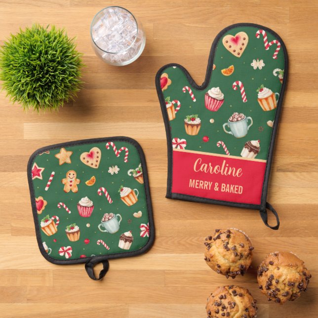 Set De Manoplas Personalized Christmas Baking Pattern (De arriba hacia abajo)