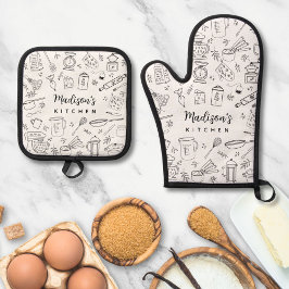 Set De Manoplas Personalized Hand Drawn Kitchen Cooking Utensils 