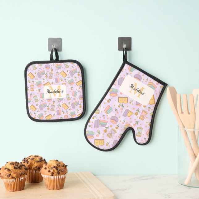 Set De Manoplas Personalized Magic Times Monogram Name Lilac (Insitu (colgante))