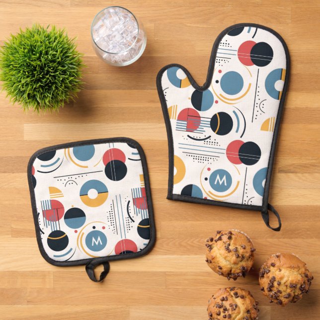 Set De Manoplas Personalized Mid Century Geometric Pattern (De arriba hacia abajo)