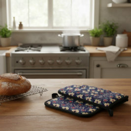 Set De Manoplas Personalized Navy Blue Floral