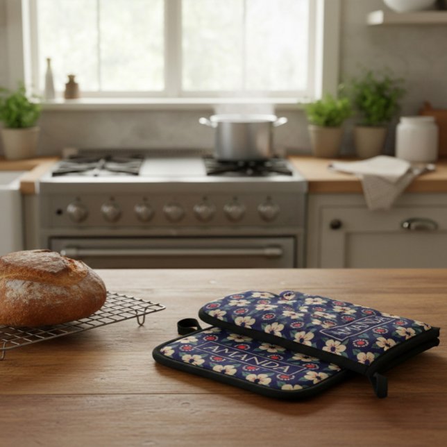 Set De Manoplas Personalized Navy Blue Floral (Subido por el creador)