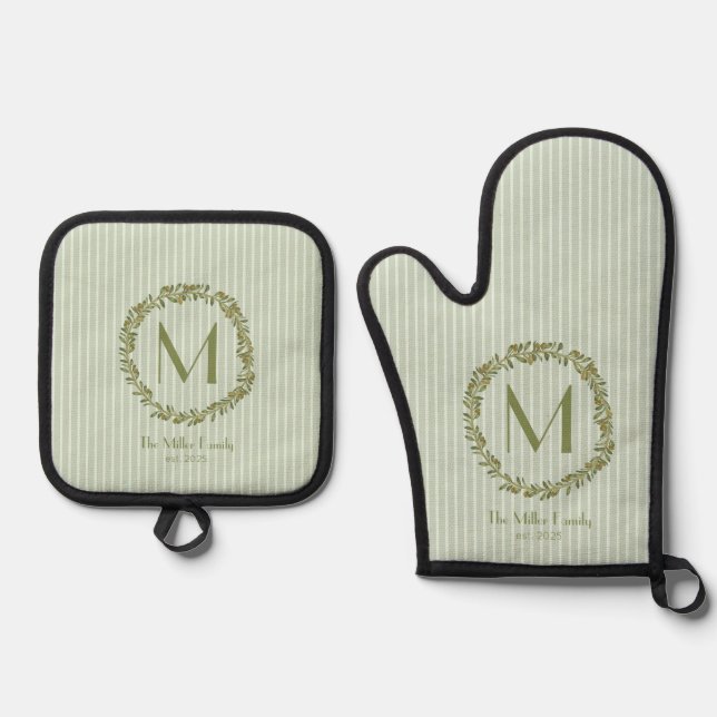 Set De Manoplas Personalized Olive Wreath Monogram  (Anverso)