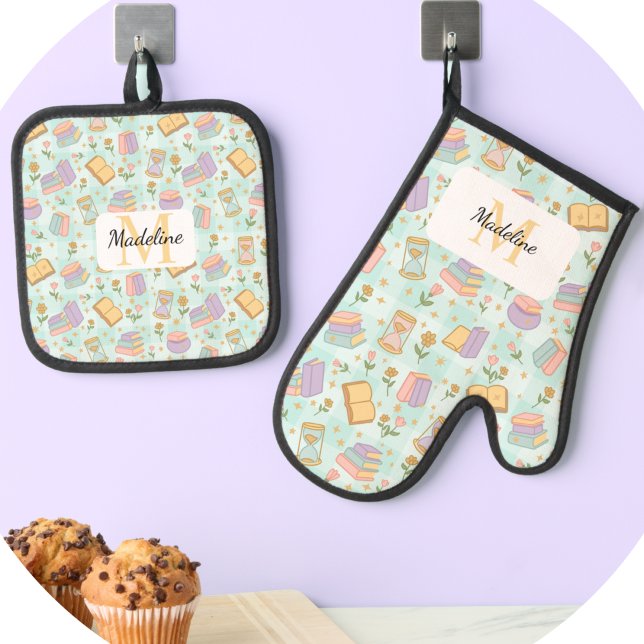 Set De Manoplas Personalized Pastel Kitchen Magic Mint Green  (Subido por el creador)