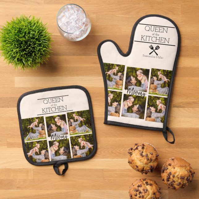 Set De Manoplas Personalized Photo Collage Oven Mitt & Pot Holder (De arriba hacia abajo)