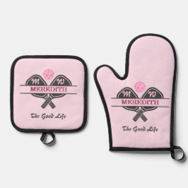 Set De Manoplas Pickleball Gal Paddle Monograma Rosa Nombre