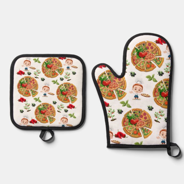 Set De Manoplas Pie de pizza de Oven Mitt & Pot Holding (Anverso)