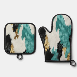 Set De Manoplas Piel de vaca blanco negro de oro verde turquesa