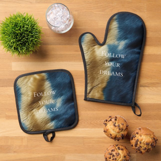 Set De Manoplas Piel de vaca de oro azul (De arriba hacia abajo)