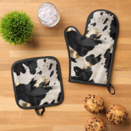 Set De Manoplas Piel de vaca de oro blanco negro