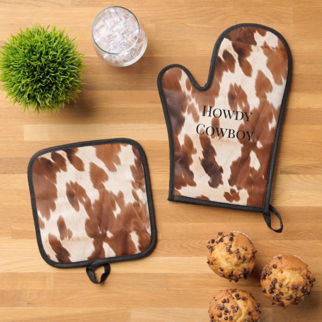 Set De Manoplas Piel de vaca de Western Cream Brown (De arriba hacia abajo)