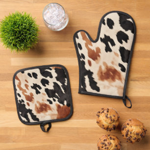 Set De Manoplas Piel de vaca negro de crema marrón del suroeste