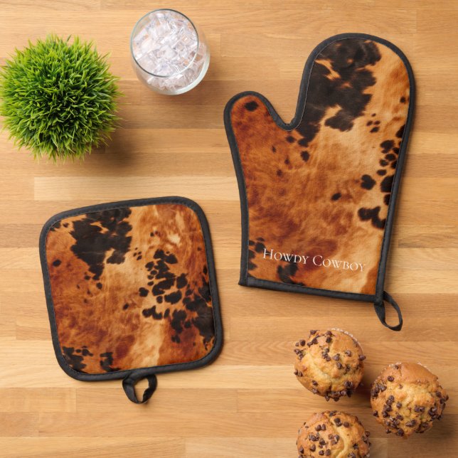 Set De Manoplas Piel de vaca negro de ocre (De arriba hacia abajo)
