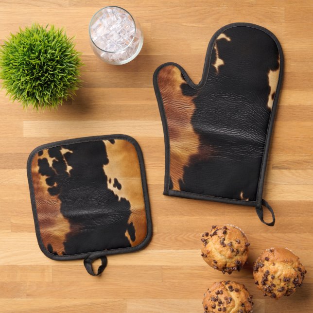 Set De Manoplas Piel de vaca negro marrón del suroeste (De arriba hacia abajo)