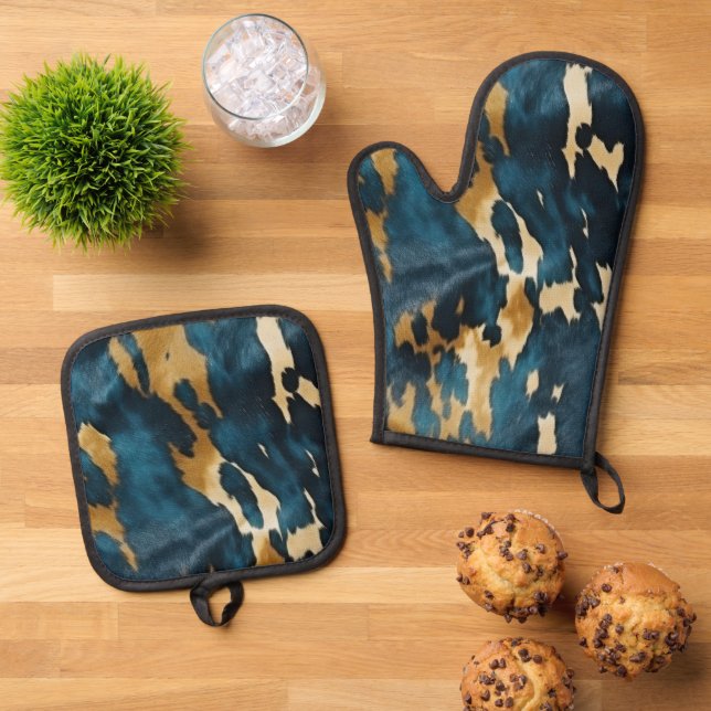 Set De Manoplas Piel de vaca occidental de crema azul (De arriba hacia abajo)