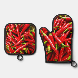 Set De Manoplas Pimientos calientes Oven Mitt y Pot Holders