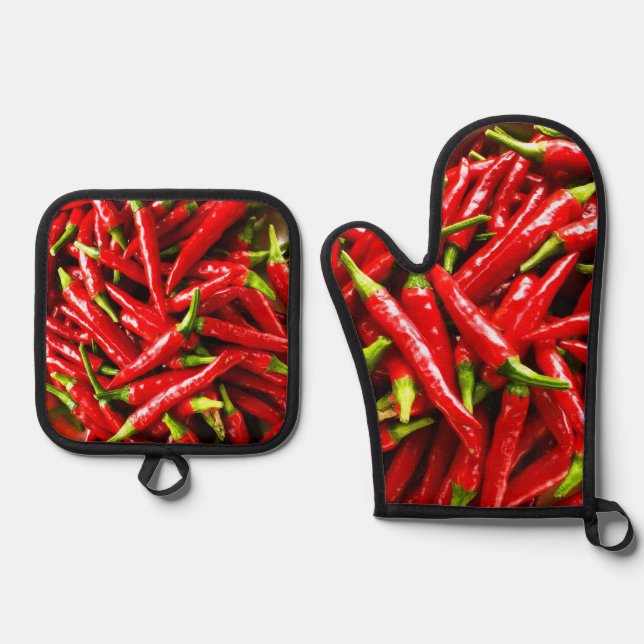 Set De Manoplas Pimientos calientes Oven Mitt y Pot Holders (Anverso)