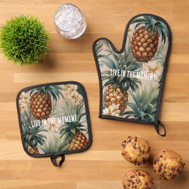 Set De Manoplas Piñas Tropicales Floral (De arriba hacia abajo)