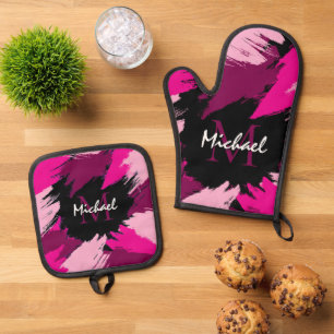 Set De Manoplas Pinceladas tonos de rosa intenso nombre con monogr