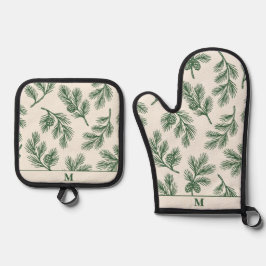 Set De Manoplas Pine Needle Lane-Pinecone Print & Monogram Accent
