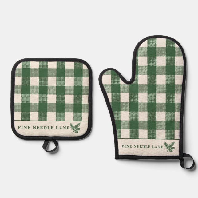 Set De Manoplas Pine Needle Lane-Rustic Gingham Kitchen Essentials (Anverso)
