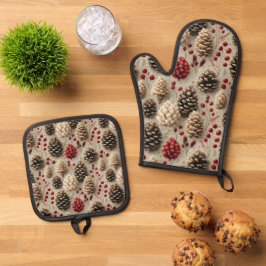 Set De Manoplas Pineconas de invierno y Berries rojas