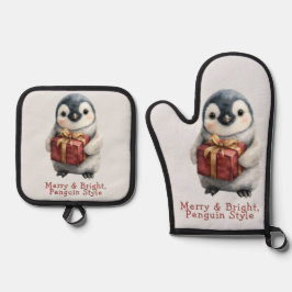 Set De Manoplas Pinguino de Navidad Alegre y Brillante