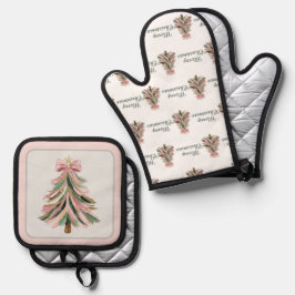 Set De Manoplas Pink and Green Brushstroke Christmas Tree