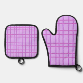 Set De Manoplas Pink and purple flower checkered pattern
