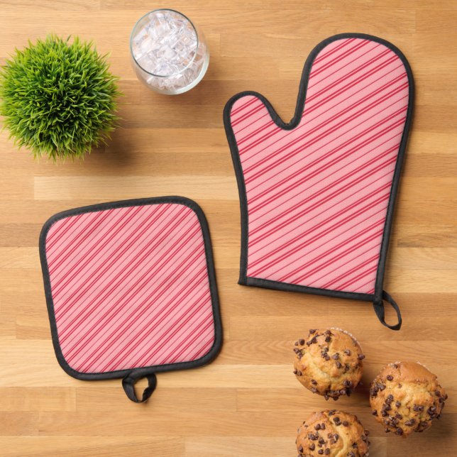 Set De Manoplas Pink and Red Christmas Candy Cane Stripes  (De arriba hacia abajo)