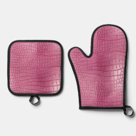 Set De Manoplas Pink Faux Alligator Animal Print