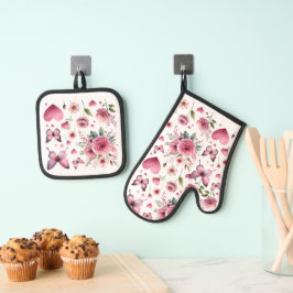 Set De Manoplas Pink Floral Girly