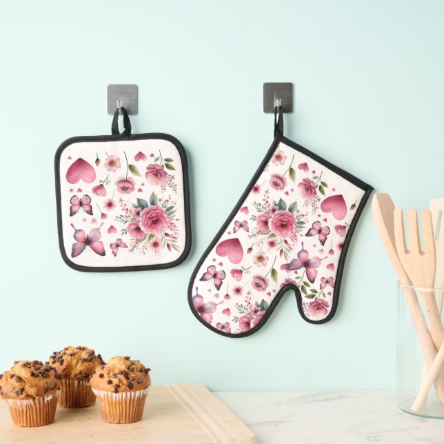 Set De Manoplas Pink Floral Girly (Insitu (colgante))