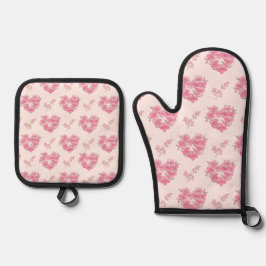 Set De Manoplas Pink Floral Hearts