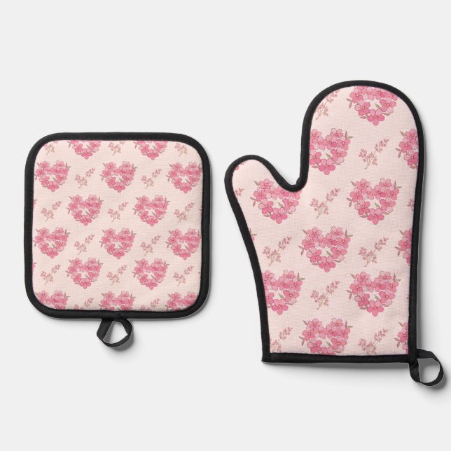 Set De Manoplas Pink Floral Hearts (Anverso)